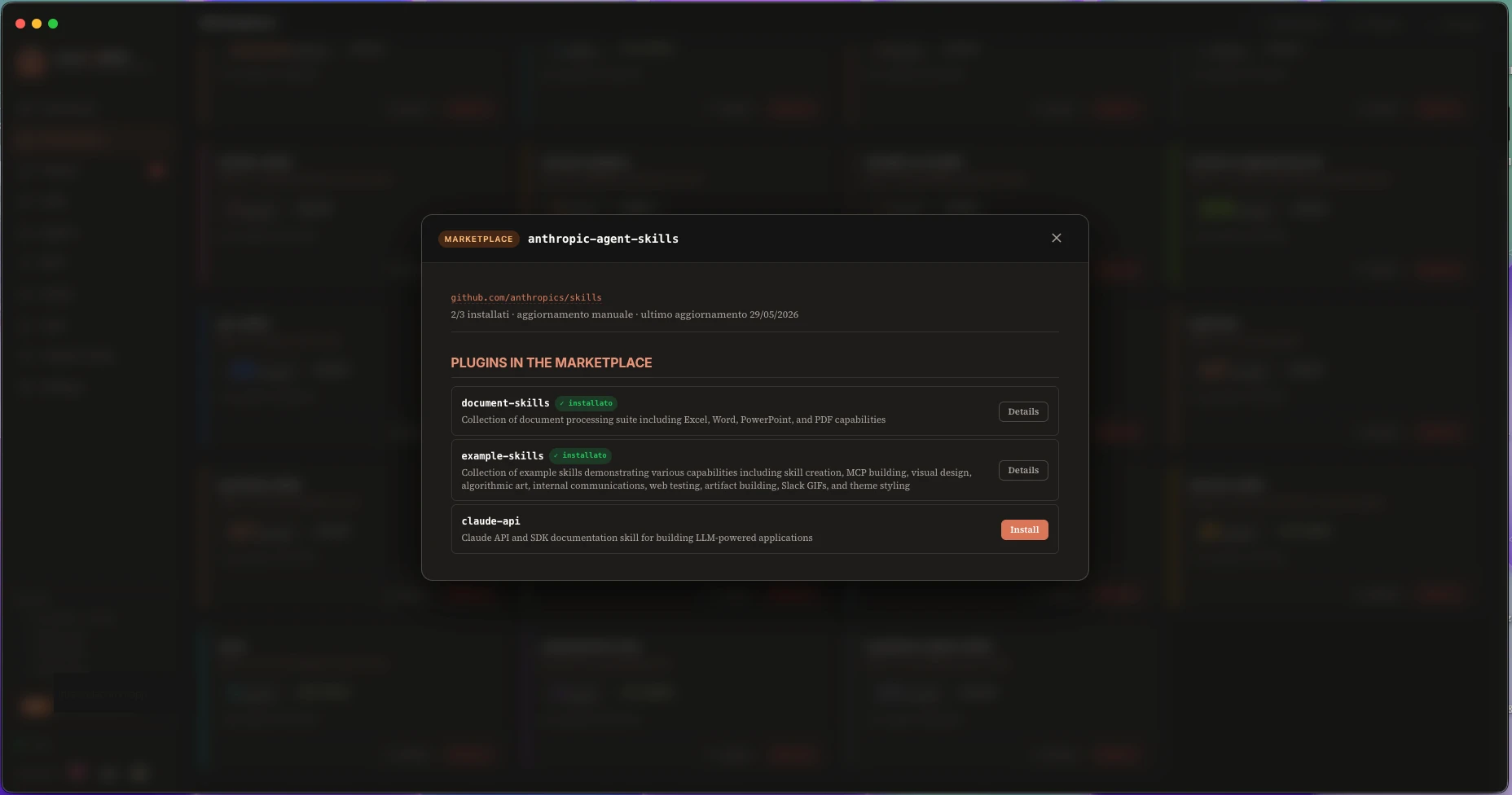 Marketplace contents detail